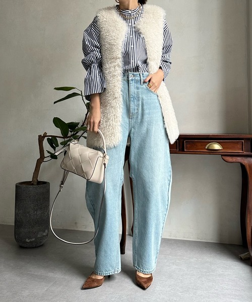 「DouDou」 加工デニムパンツ 38 サックスブルー レディース_画像9