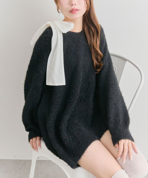 ワンピース andwang Fluffy Ribbon Knit Set black OLIVE des OLIVE（オリーブデオリーブ） ワンピース 「7wayで着れる