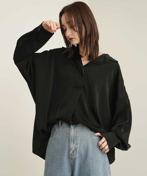 Bulue. ブラウス シャツ 「Bulue.」サテンスキッパーシャツ レディース 
