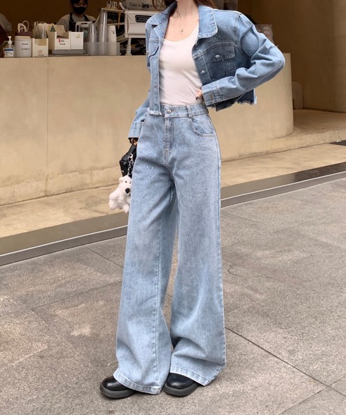 FAVORITO セットアップ キラキラビジューデニムショートジャケット+