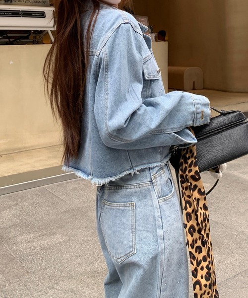 FAVORITO セットアップ キラキラビジューデニムショートジャケット+