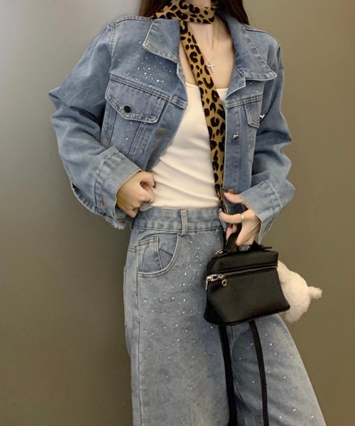 Alexander Wangキラキラデニムジャケット&ショートパンツセットアップ FAVORITO セットアップ キラキラビジューデニムショートジャケット+