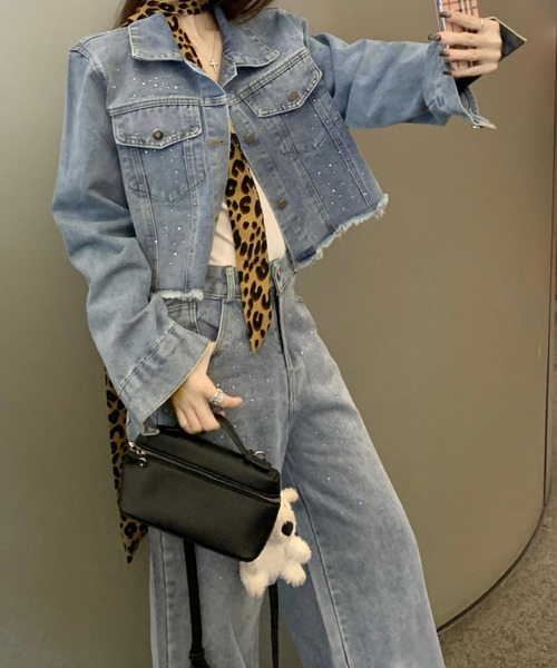 FAVORITO セットアップ キラキラビジューデニムショートジャケット+