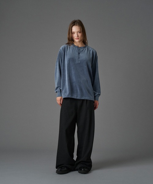 ONCILY（オンシェリー） tシャツ VELOUR HENRY NECK T-SHIRT / ベロア
