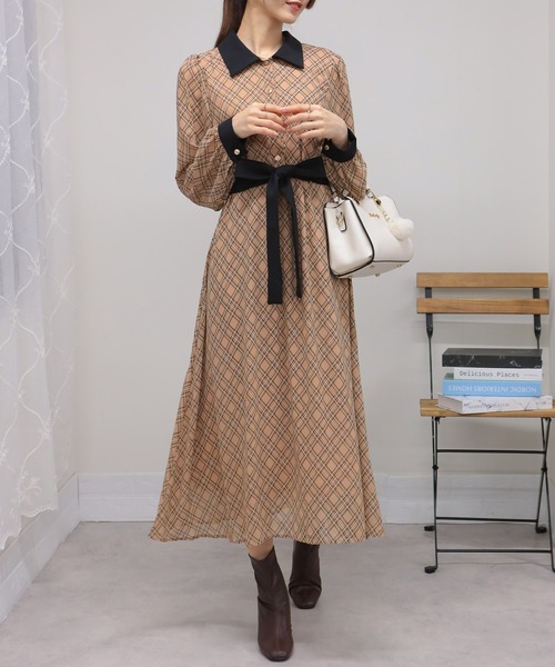 Belchic 長袖ワンピース ウエストリボン付き クラシカル classicalelf（クラシカルエルフ） ワンピース 一枚で上品なラク可愛い