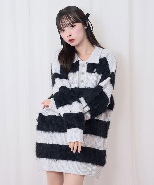 Honey Cinnamon（ハニーシナモン） ワンピース 襟付きボーダーニット