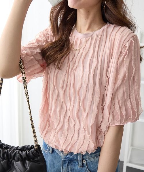 未使用　urs  レディース　Tシャツ　トップス　半袖　フリル　Fサイズ 未使用 urs レディース Tシャツ トップス 半袖 フリル Fサイズの通販