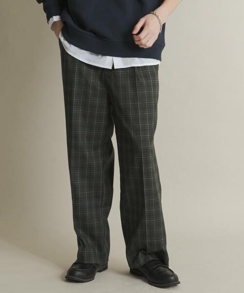 メゾンマルジェラ　ワイドパンツ　グレンチェック　ウール　スラックス　メンズ　44 SENSE OF PLACE by URBAN RESEARCH スラックス グレンチェックタック