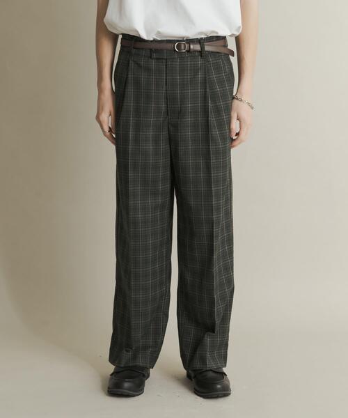 メゾンマルジェラ　ワイドパンツ　グレンチェック　ウール　スラックス　メンズ　44 メゾンマルジェラ ワイドパンツ グレンチェック ウール スラックス