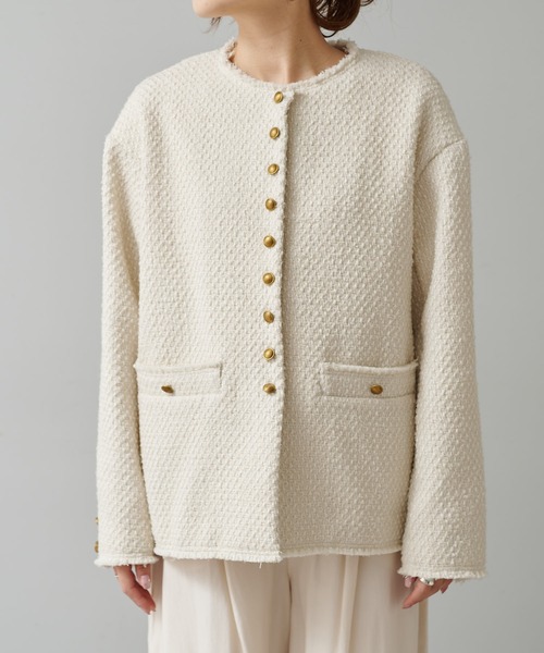 「PUAL CE CIN」 ノーカラージャケット FREE アイボリー レディース_画像2