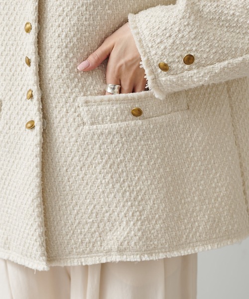 「PUAL CE CIN」 ノーカラージャケット FREE アイボリー レディース_画像8