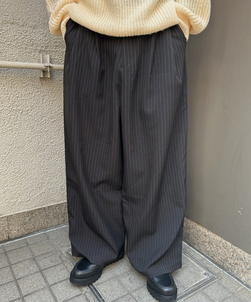 B.R.U スラックス ピンストライプ柄ワイドスラックス メンズ