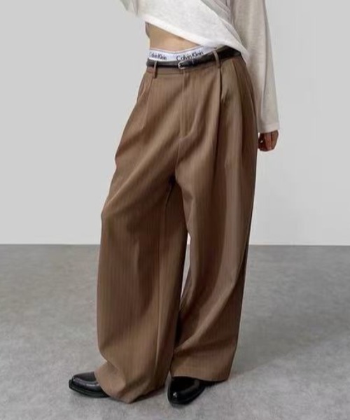 y*o様 60s TALON ブラウン ピンストライプ スラックス ワイド ヴィ B.R.U ワイドパンツ スラックス ピンストライプ柄ワイドスラックス