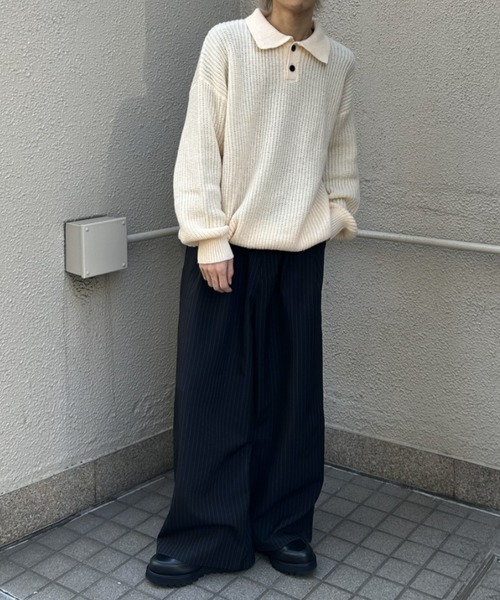 B.R.U スラックス ピンストライプ柄ワイドスラックス メンズ