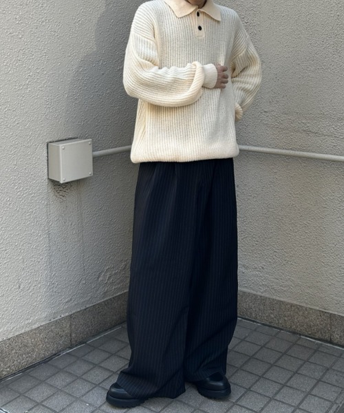B.R.U スラックス ピンストライプ柄ワイドスラックス メンズ
