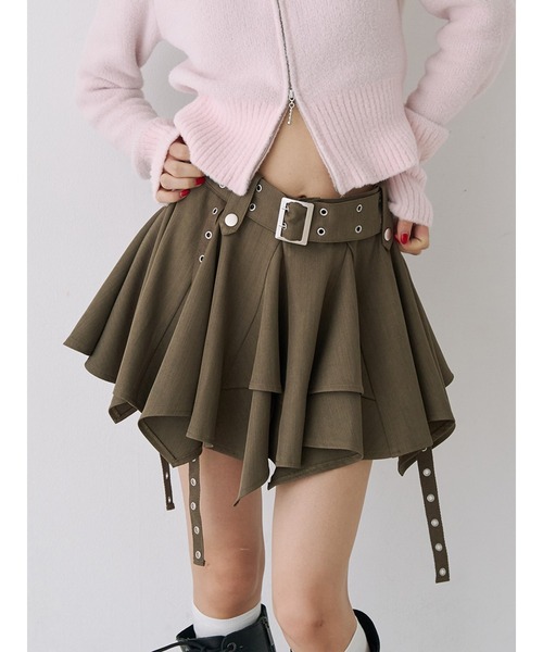 jouetie（ジュエティ） スカート アシメヘムベルテッドミニスカート 赤