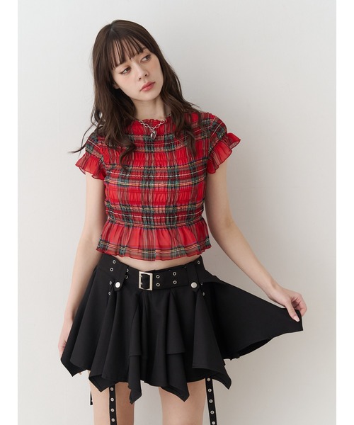 jouetie（ジュエティ） スカート アシメヘムベルテッドミニスカート 赤