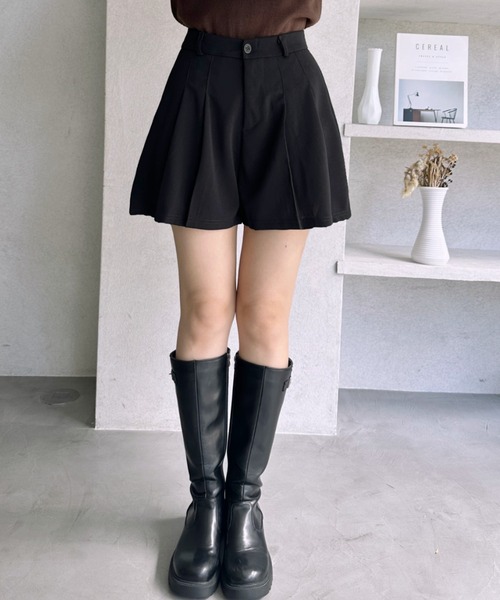 Lips パンツ ミニスカート見えで脚長効果！ハイウエストプリーツ