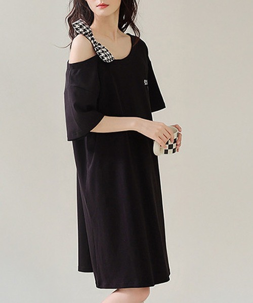 DAY CLOSET パジャマ ルームウェア 「膝丈」半袖 チュニック風 千鳥格