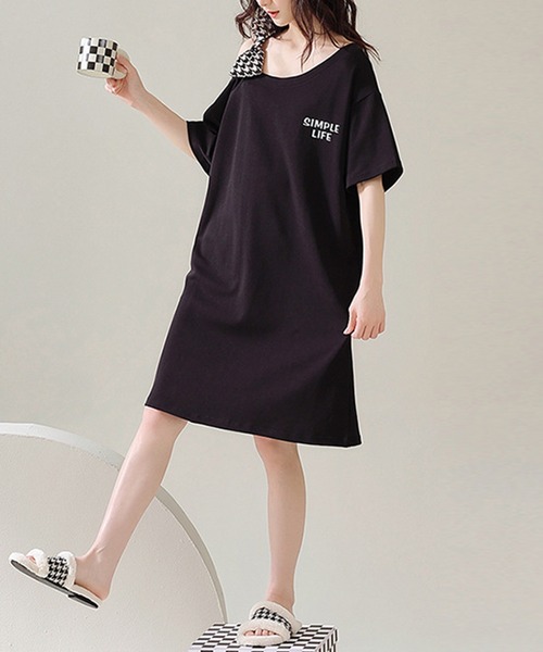 DAY CLOSET パジャマ ルームウェア 「膝丈」半袖 チュニック風 千鳥格
