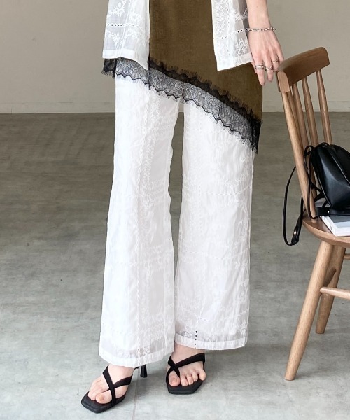 She's Closet ワイドパンツ パンツ 花柄 エンブロイダリー 刺繍レース