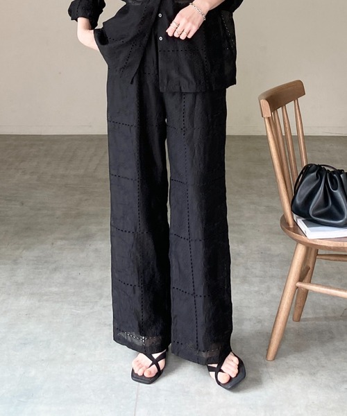 She's Closet ワイドパンツ パンツ 花柄 エンブロイダリー 刺繍レース