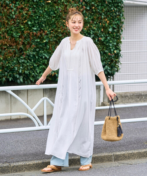 エフィカス★総柄★薄手★インナーパンツ★シャツワンピ【レディース サイズ2（M】 ワンピース レディース シャツワンピース ロング ストライプ 膝丈 半袖