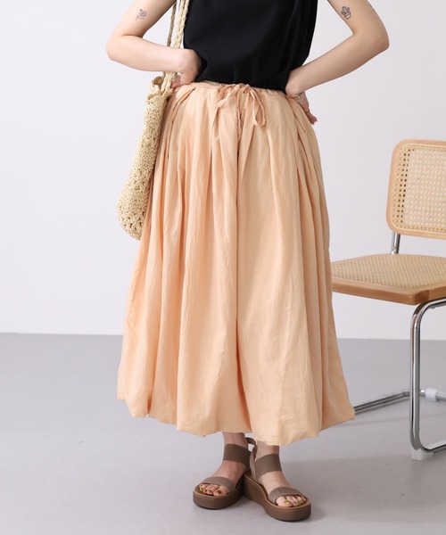 OMNES（オムネス） ロング スカート 夏 綿サテンガーゼ 吊り紐付き2重