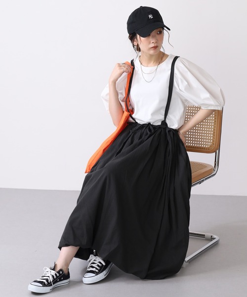 OMNES（オムネス） ロング スカート 夏 綿サテンガーゼ 吊り紐付き2重