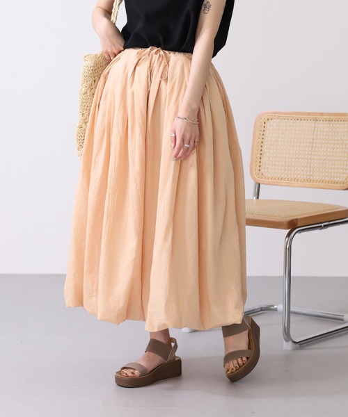OMNES（オムネス） ロング スカート 夏 綿サテンガーゼ 吊り紐付き2重