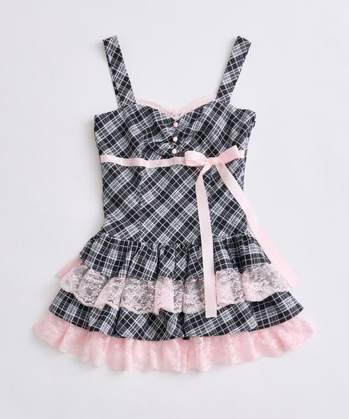 ♡ miko ribbon check onepiece ピンク OLIVE des OLIVE（オリーブデオリーブ） ワンピース 「インフル