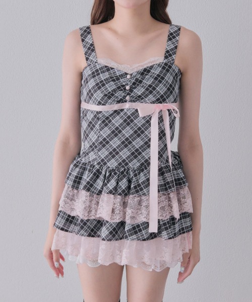♡ miko ribbon check onepiece ピンク OLIVE des OLIVE（オリーブデ
