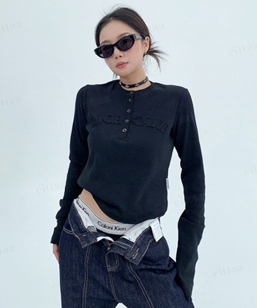 Dalfwin（ダールフィン） ヘンリーネック tシャツ RICECAKE刺繍ロゴ