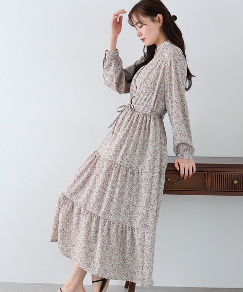 BLUEEAST ワンピース アソートプリントティアードワンピース