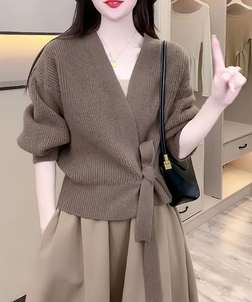 カーディガン ノーカラーVネックカーディガン レディース