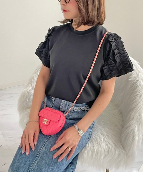 超美品　エムプルミエ フリルスリーブ　半袖　ホワイト　36サイズ エムプルミエ 36 フリル付きホワイトノースリーブトップス