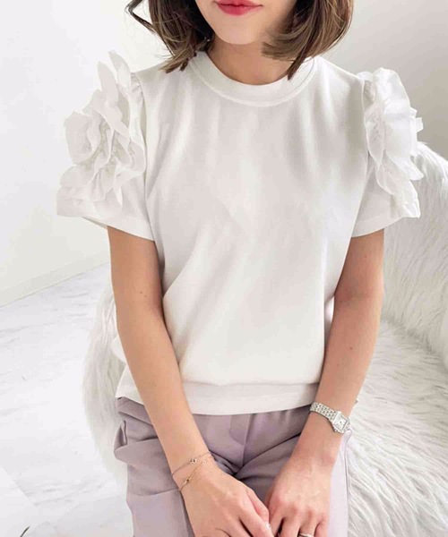 Myu tシャツ デザインフリルスリーブ半袖Tシャツ ブラウス プル