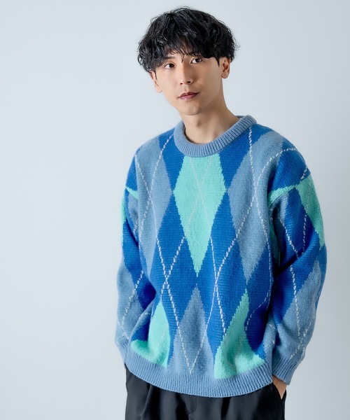 improves セーター ニット 総柄 ニットクルーネックセーター メンズ