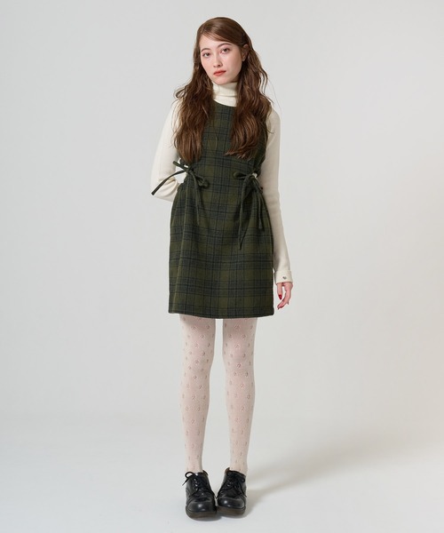 Tina jojun チェック柄ミニワンピース　navy TINA：JOJUN ワンピース チェック柄 ミニ丈ジャンスカ