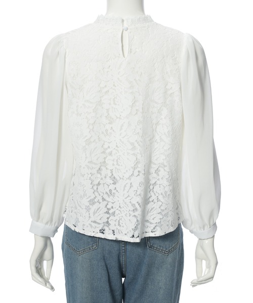 ホワイトレースブラウス/シフォンシャツ/ セール】シフォンブラウス 半袖（シャツ/ブラウス）｜Lace