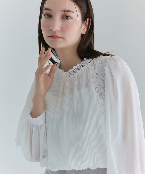 ブラウス シャツ レース×シフォンフリルブラウス レディース fifth ブラウス シャツ レースプリーツシフォンブラウス