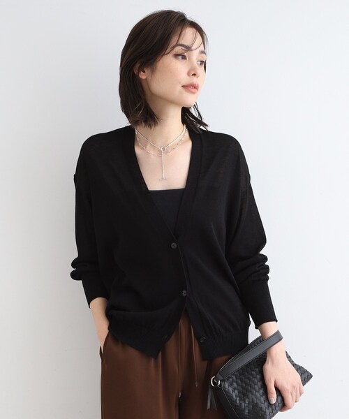 INDIVIカーディガン 【ミニブークレ素材】ジャケットライクカーディガン