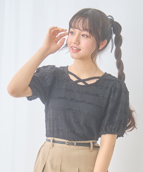 正規激安 Amourire シャーリングレースTシャツ/ブラウス tシャツ girl ヨガ・ピラティス