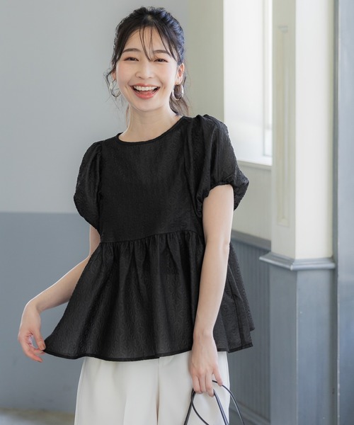 ブラウス シャツ エンボスフリルブラウス レディース Myu ブラウス シャツ フラワーエンボス 2段フリルブラウス