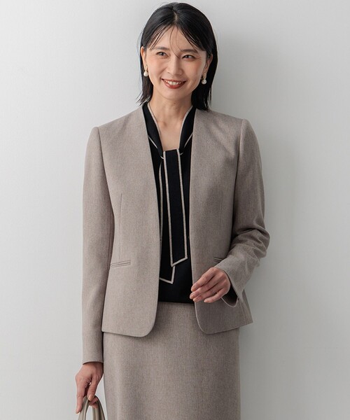 ジャケット ノーカラージャケット 「洗える」ウールライクカルゼ