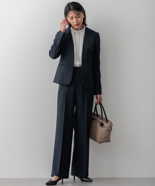 ジャケット ノーカラージャケット 「洗える」ウールライクカルゼ