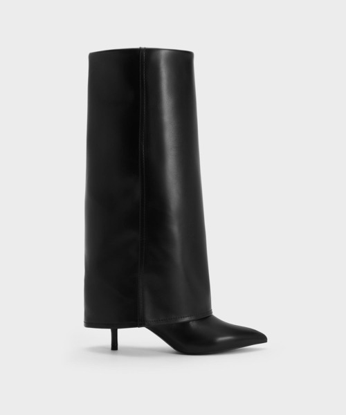 CHARLES&KEITH　フォルドオーバー ポインテッドトゥロングブーツ CHARLES ＆ KEITH ブーツ フォルドオーバー ポインテッドトゥ