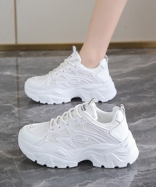 Lace Ladies スニーカー 配色 プルストラップ付き 厚底 ダッド