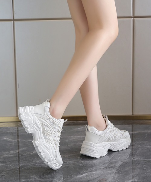 Lace Ladies スニーカー 配色 プルストラップ付き 厚底 ダッド
