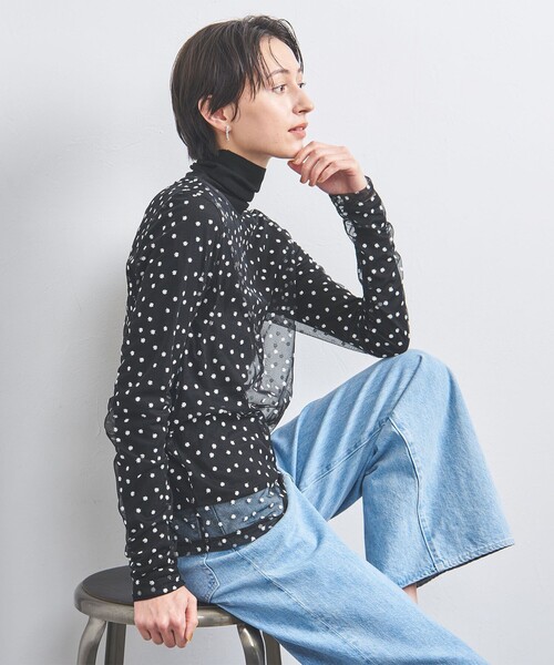 tシャツ チュールフラワー ロングスリーブ カットソー レディース